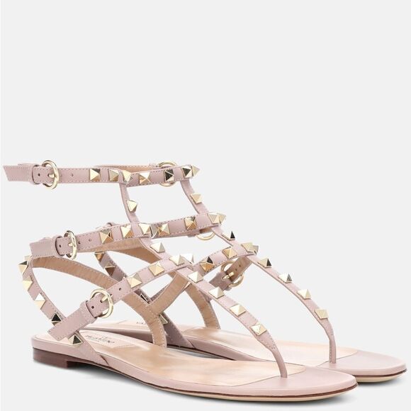 Valentino Poudre rockstud sandals 38 tan blush with gold studs ankle strap - Picture 2 of 12
